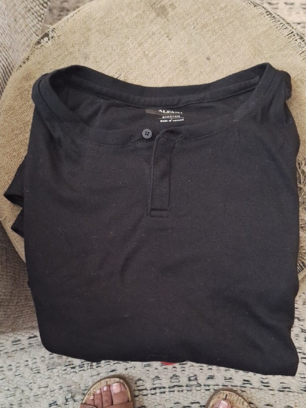 Alfani Black Long Sleeve Henley Shirt - Picture 3 of 4